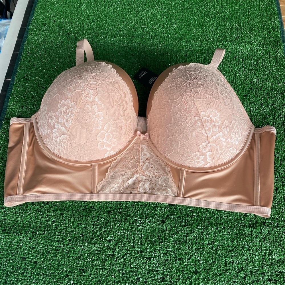 NWT Torrid Wire-Free Push-Up Plunge Bra 48D Pink Lace Supportive Lingerie